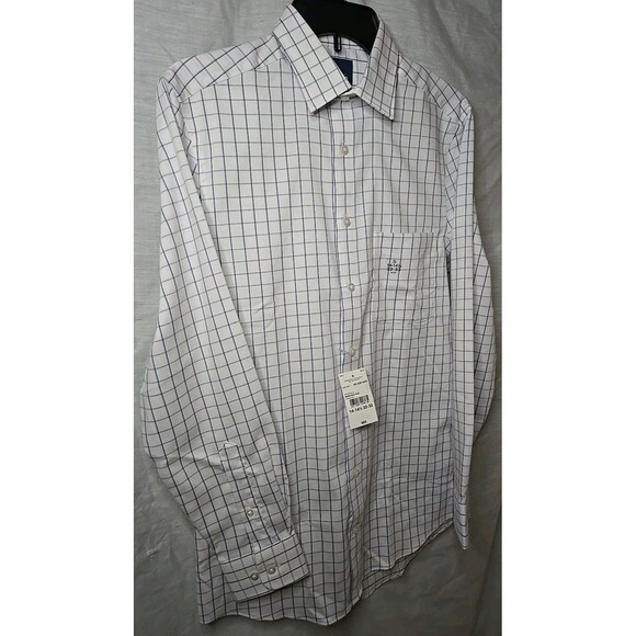 Stafford Sweat Repel Long Sleeve Button Shirt, Berg Blue Plaid, 14-14½ x 32-33 - Picture 3 of 6